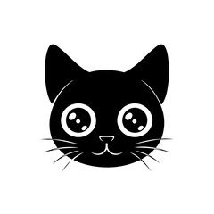 Cute Cat Big Eyes Logo Monochrome Design Style