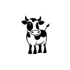 Cute Cow Logo Monochrome Design Style