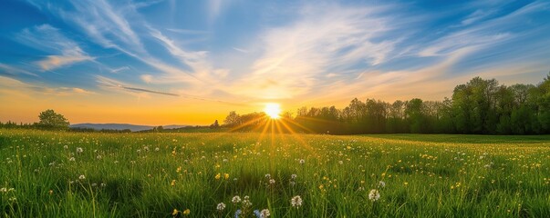 Flower meadow with beautiful sunlight