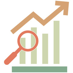 business graph with magnifying glass icon. Flat style vector illustration. marketing research in business area