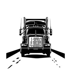 Truck On Road Logo Monochrome Design Style