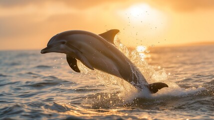 A heartwarming moment unfolds as a happy dolphin leaps gracefully out of the water 