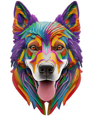 High quality, logo style, 3d, powerful colorful dog face logo facing forward, isolate background