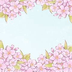 桜　フレーム　背景　春　さくら　サクラ　花　水彩　手描き　線画　コピースペース　イラスト素材