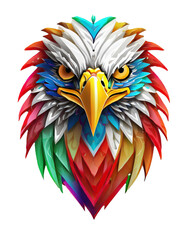 High quality, logo style, 3d, powerful colorful eagle face logo facing forward, isolate background