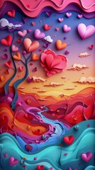 Valentine Valentine's Day Heart Hearts Paper Cut Phone Wallpaper Background Illustration