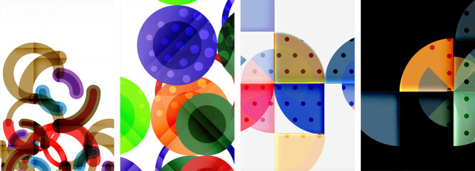 Set of circles geometric abstract posters. Abstract backgrounds for wallpaper, business card, cover, poster, banner, brochure, header, website