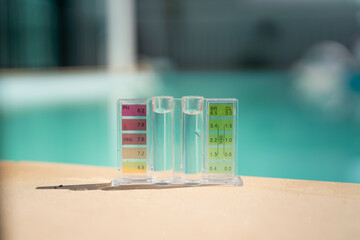 pH and chlorine level chemical droplet test kit for swimming pool service and maintenance equipment...