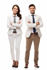 Male and female businessmen, white background