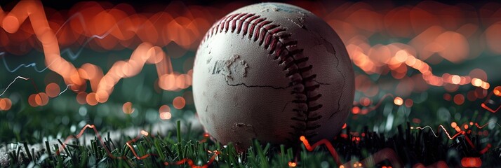 Sports betting concept with charts and graphs showing wins, losses, and odds with baseball equipment