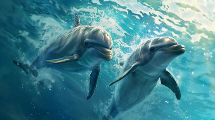 wildlife two dolphins underwater photography