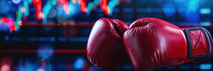 Sports betting concept with charts and graphs showing wins, losses, and odds with boxing, MMA, and kickboxing equipment - obrazy, fototapety, plakaty