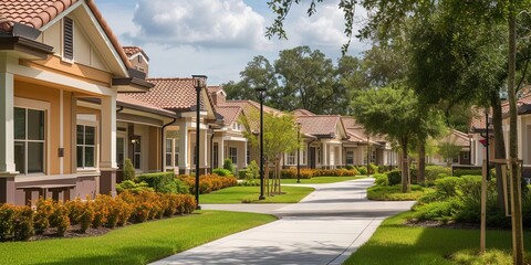 Retirement community on a sunny afternoon -- a great place for senior citizens to live for their golden years