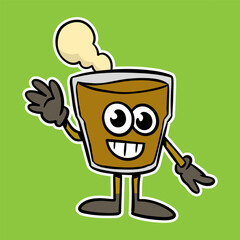 groovy drinking glass mascot vector illustration