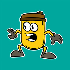 groovy paper cup mascot vector illustration