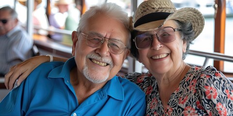 Obraz premium Elderly senior couple (man and woman) on a retirement cruise