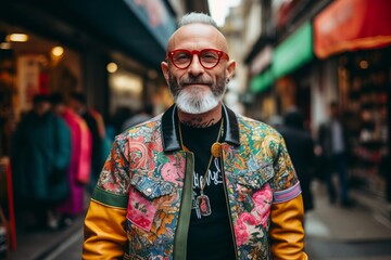 Portrait of a stylish senior man with beard in the city.