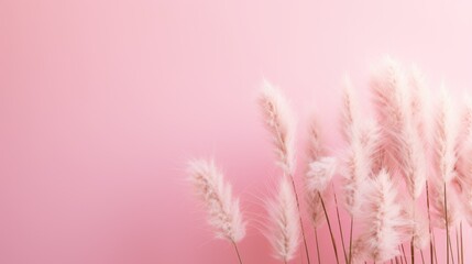 Reed on a pink background.Fluffy pampas grass. Background of reed panicles.Abstract texture. A place for the text.