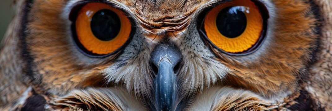 Closeup of owl eyes. Animal photograph made with generative AI