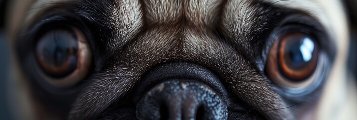 Closeup of pug eyes. Animal photograph made with generative AI
