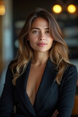 Obraz premium Corporate Business Photography of a Trailblazing Business Woman Revolutionizing Her Industry with a Blend of Innovation and Elegance, Generative AI