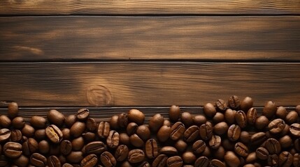 Fresh coffee beans placed on a wooden table