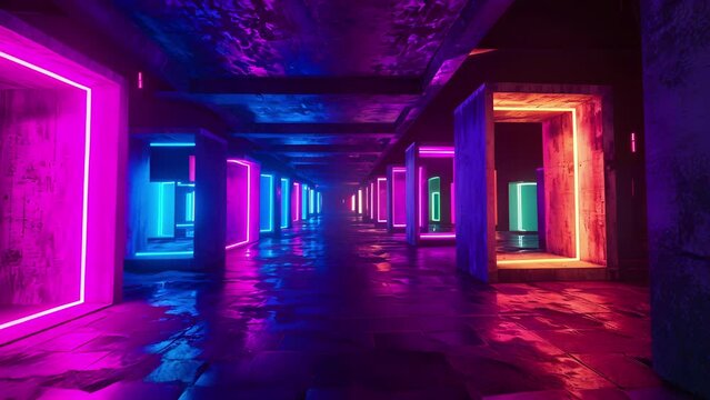 Each block is a burst of color creating a striking contrast against the dark night sky.