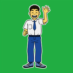 junior high school boy standing cartoon illustration