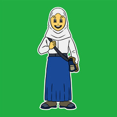 junior high school girl standing cartoon illustration