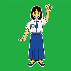 junior high school girl standing cartoon illustration