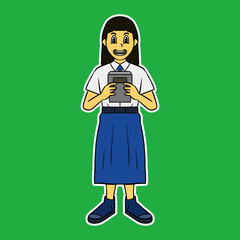 junior high school girl standing cartoon illustration