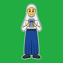 junior high school girl standing cartoon illustration