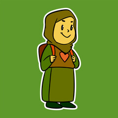 muslim little girl smiling cartoon illustration