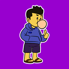 little boy chewing gum cartoon illustration