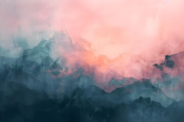 Ethereal abstract landscapes, using digital brush strokes and a pastel color palette, ideal for creative backgrounds, evoking serene and imaginative vistas. - obrazy, fototapety, plakaty