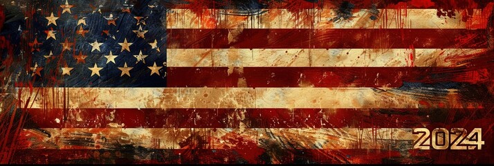 American flag political election concept for 2024 democratic and republican debates and coverage - obrazy, fototapety, plakaty