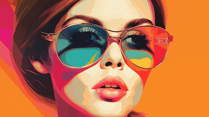 Fashion portrait of a model girl in wearing sunglasses vector illusion - obrazy, fototapety, plakaty