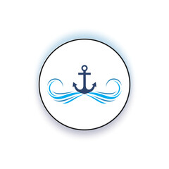 Sailor's Seal: Embodying Tradition and Adventure. Anchor with ocean Waves, Maritime logo icon design