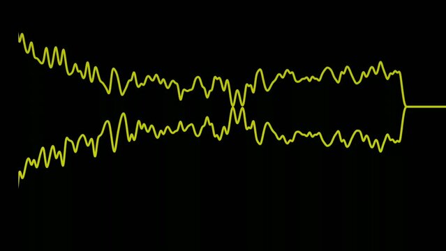 Visual animation of musical sound waves on a black screen. Visual animation of DJ or concert