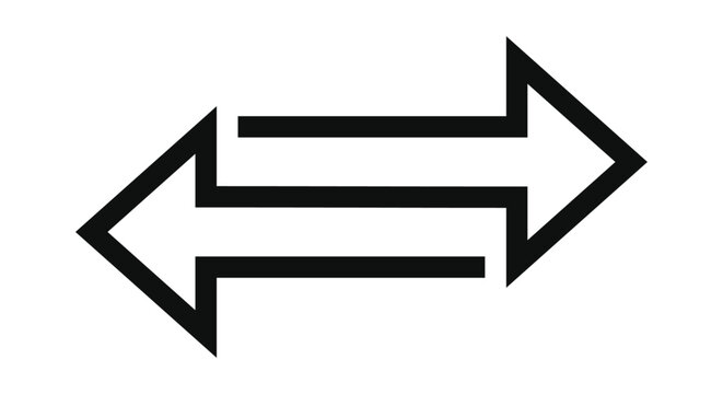 Two arrows pointing in opposite directions one leftward and the other rightward, depicted in black and white vector illustration.