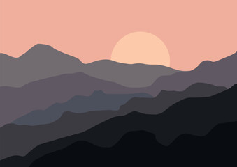 Beautiful landscape mountains. Vector illustration in flat style.