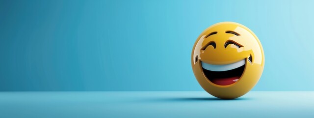  Image of a yellow ball with Smiley face (smiley).On blue background.