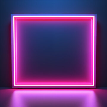 Rectangular neon frame with pink glow on a dark background. Blank space for text