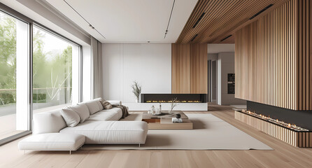 the modern minimalist home featuring white sofa
