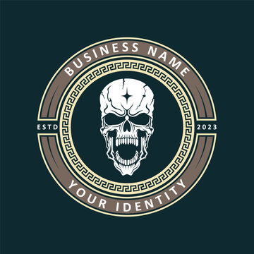unique and stylized human skull logo design. 