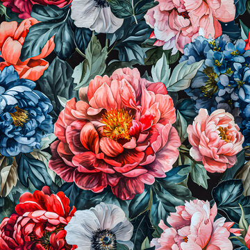 Seamless patterns watercolor painting of vintage resplendent floral. Designed for fabric and wallpaper. High-resolution.no.27