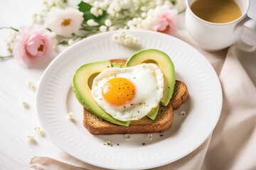 Romantic healthy breakfast for Valentine's Day. Generative AI.