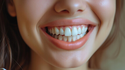 Obraz premium A woman demonstrates dental implants on a light background.