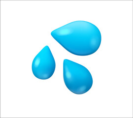 Water drops emoji. Vector 3d icon, glossy modern style. Cartoon emoticon isolated on white background. - 729793237