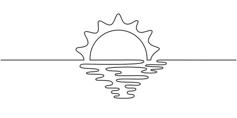 One line sun sketch. Continuous doodle art drawing, shining linear sunny icon isolated. Editable stroke © Olena Go